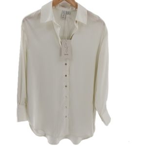 Joie Oversized Off White Sateen Effect Long-sleeved Button Up Womens Size Small